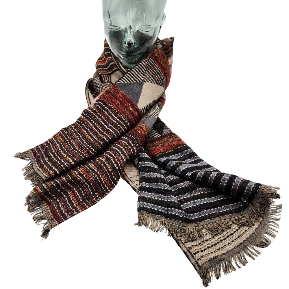 Asian Eye Wool Mohair Blend Patchwork Scarf Geometric‎ Multi Color Fringe Indie